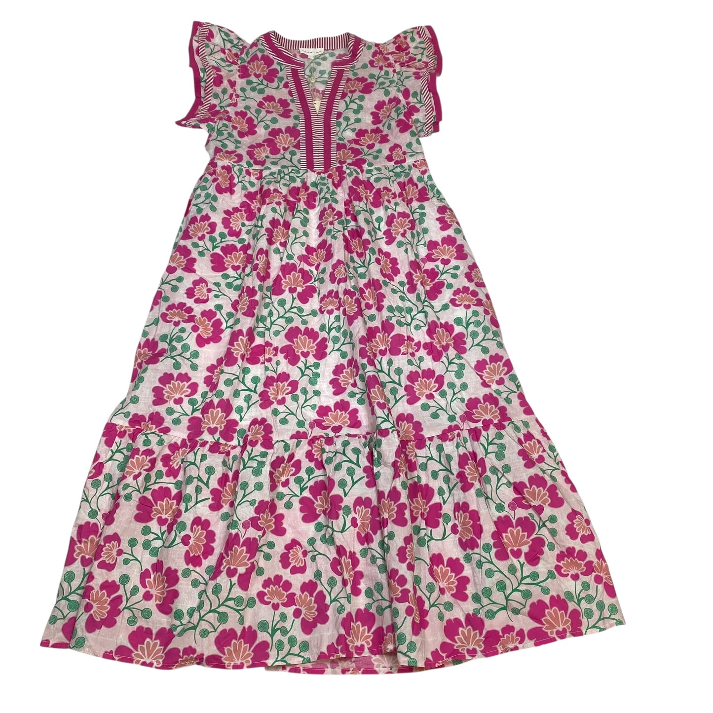 Dress Casual Midi By Entro In Green & Pink, Size:S