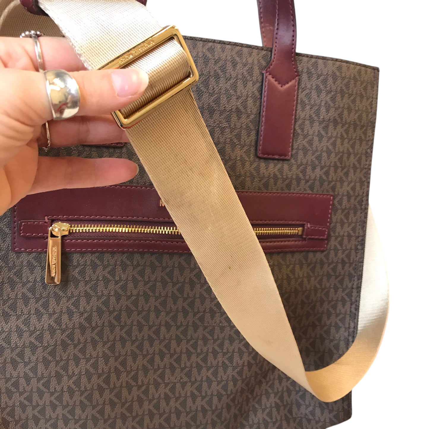 Handbag Designer By Michael Kors In Red & Tan, Size:Large