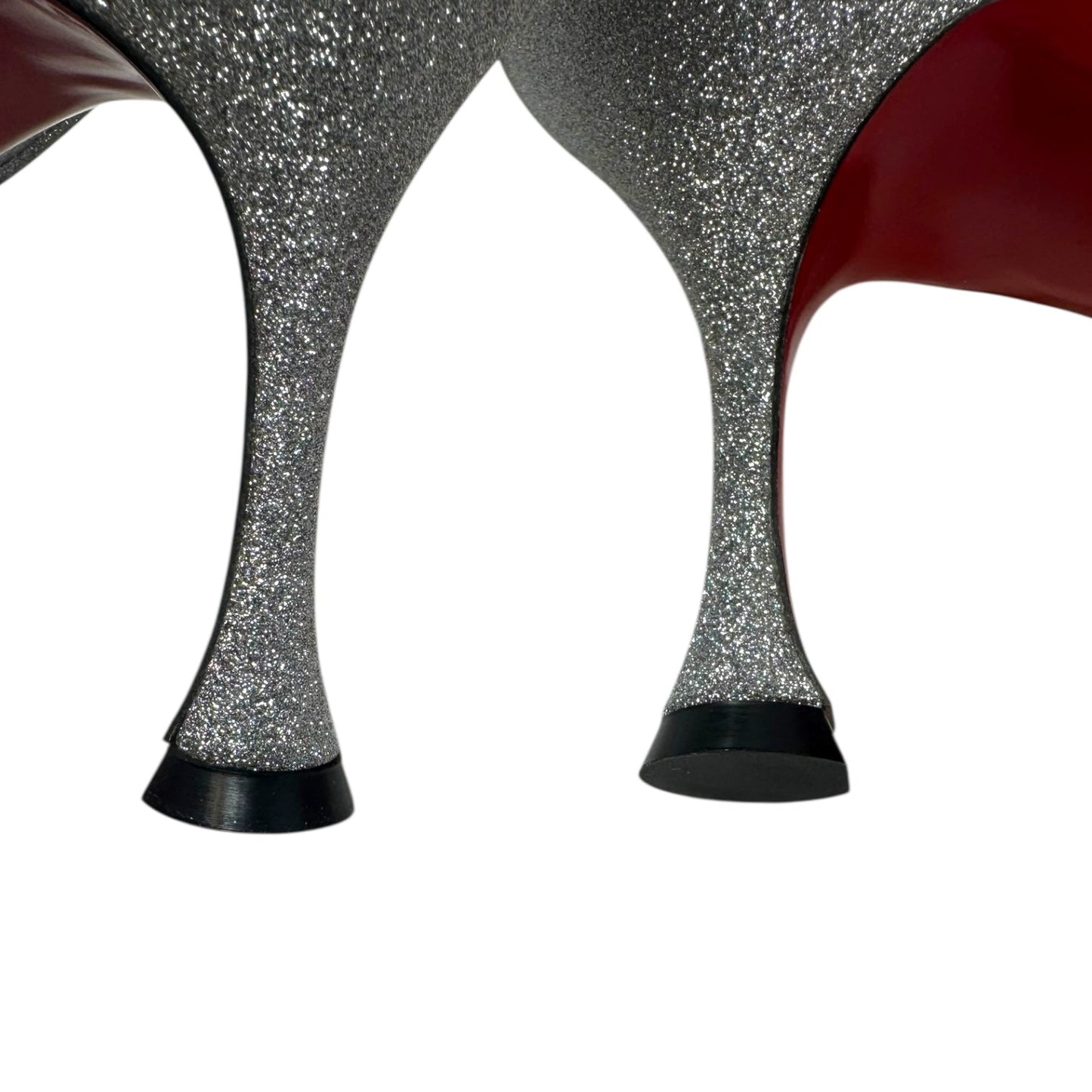 Taralita Glitter 85mm Slingback Heel Sandals Shoes Luxury Designer By Christian Louboutin In Silver, Size: 9 (IT 40)