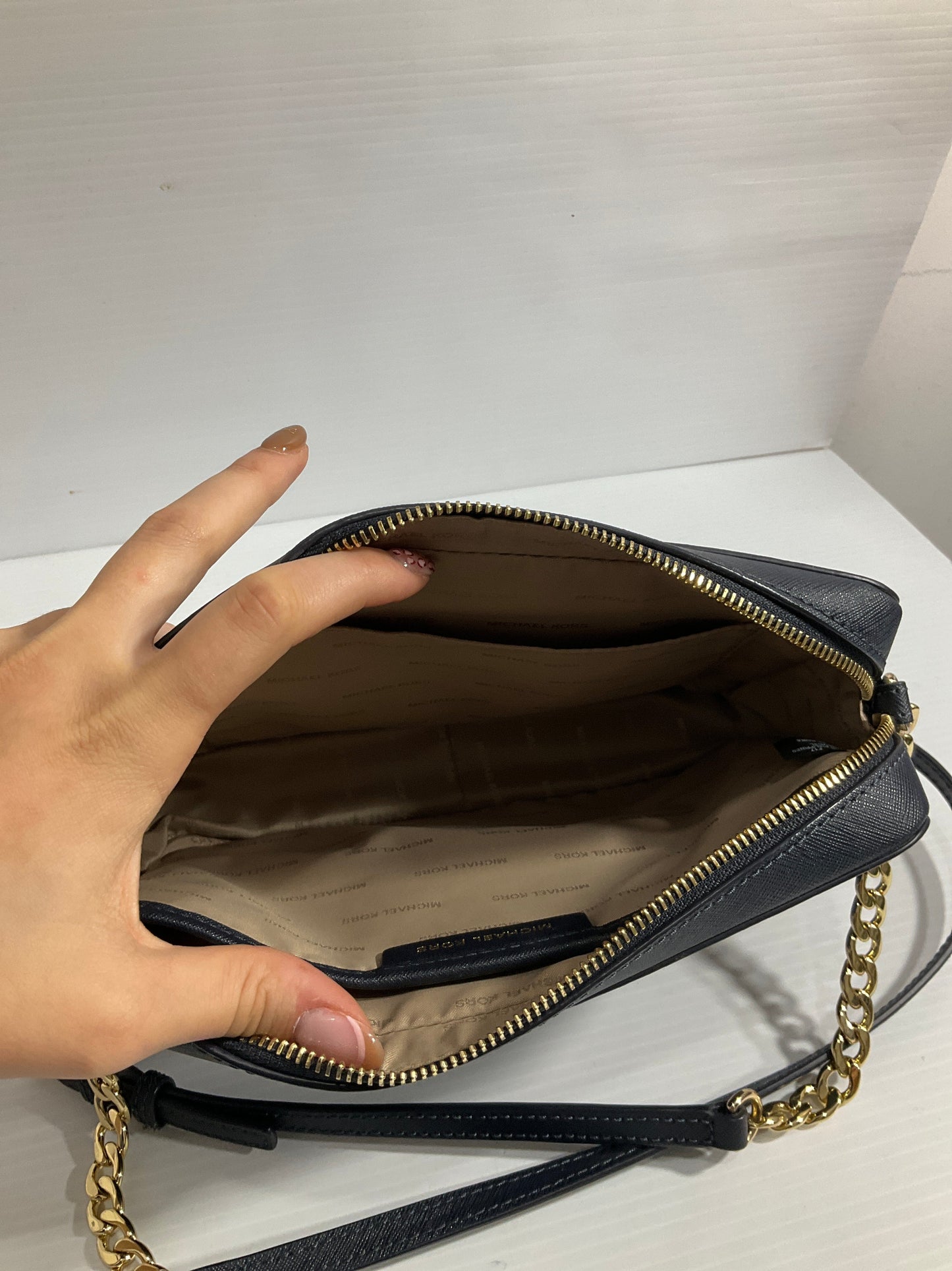 Crossbody Designer By Michael Kors In Navy, Size:Small