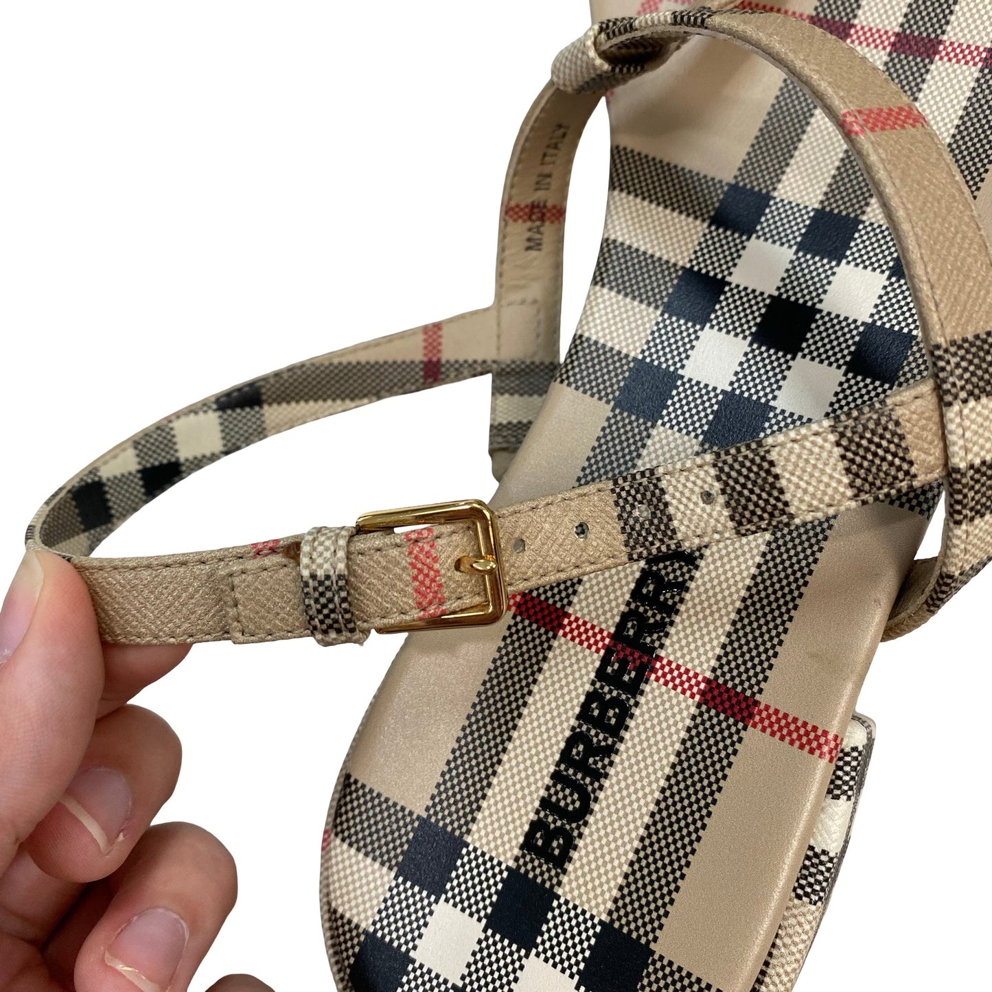 Sandals Luxury Designer By Burberry In Plaid Pattern, Size:8