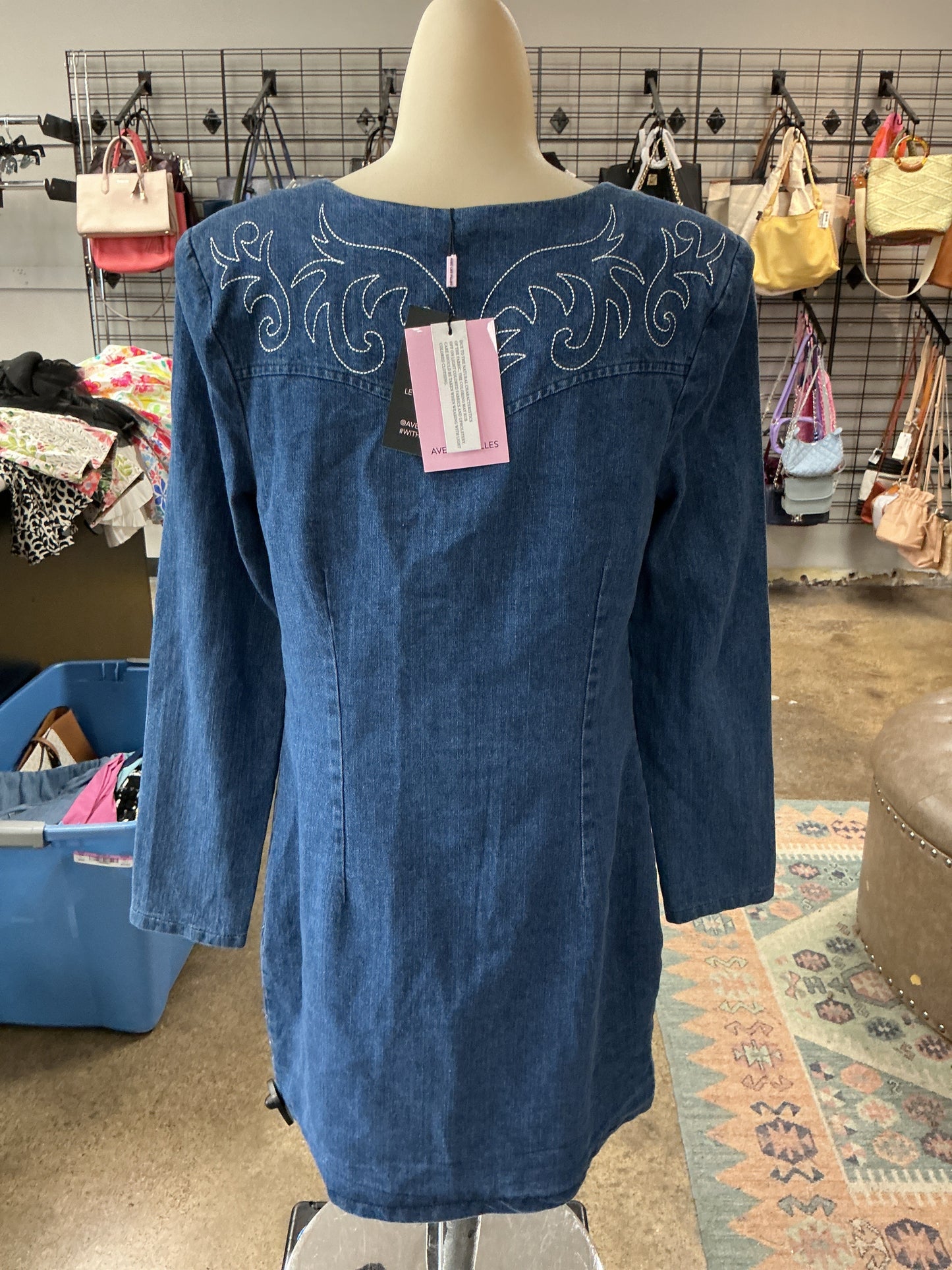 Dress Casual Short By Avec Les Filles In Blue Denim, Size:8