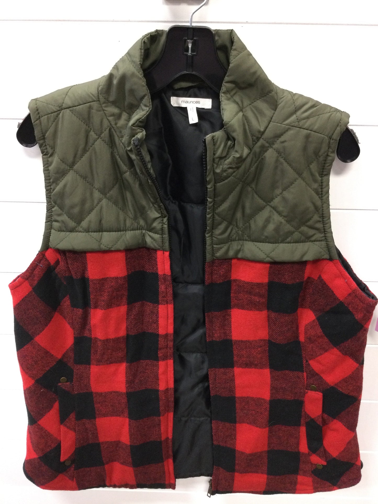 Vest Puffer & Quilted By Maurices In Black & Red, Size:L