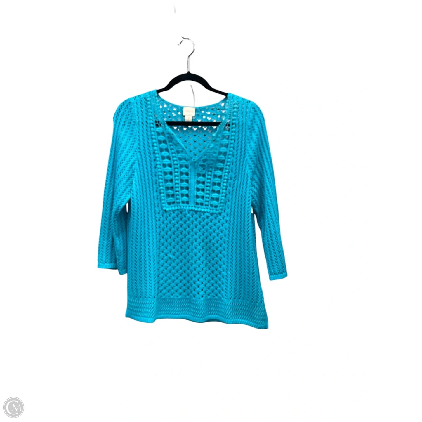 Top 3/4 Sleeve By Chicos In Aqua, Size: L