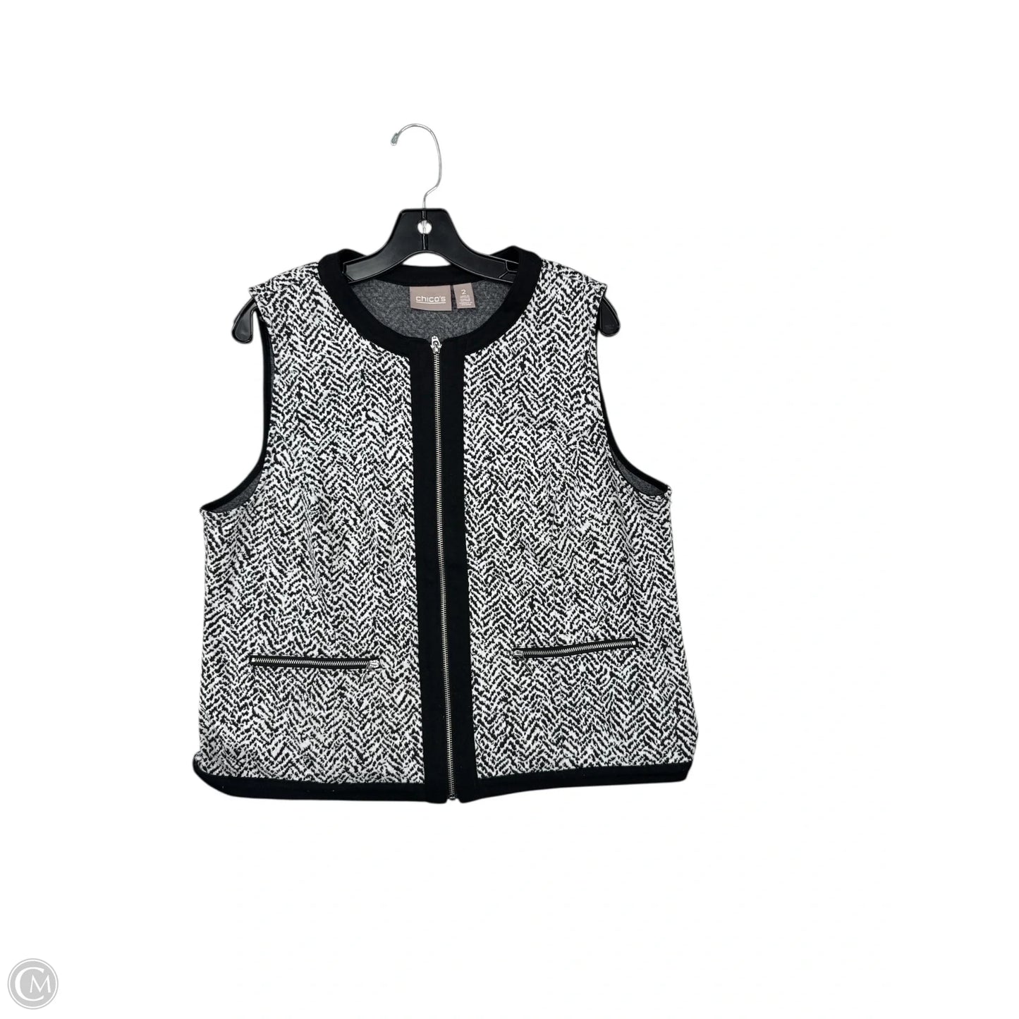 Top Sleeveless By Chicos In Black & White, Size: L
