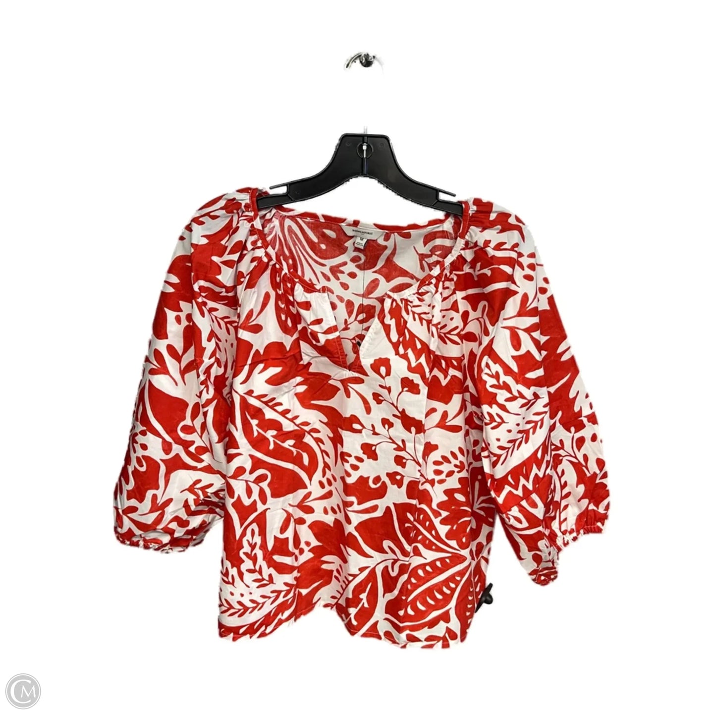 Top 3/4 Sleeve By Banana Republic In Orange & White, Size: M