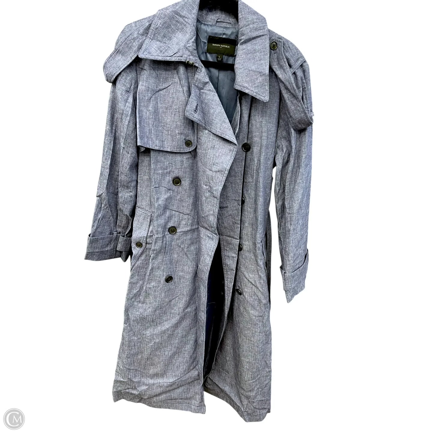 Coat Trench Coat By Banana Republic In Blue, Size: L