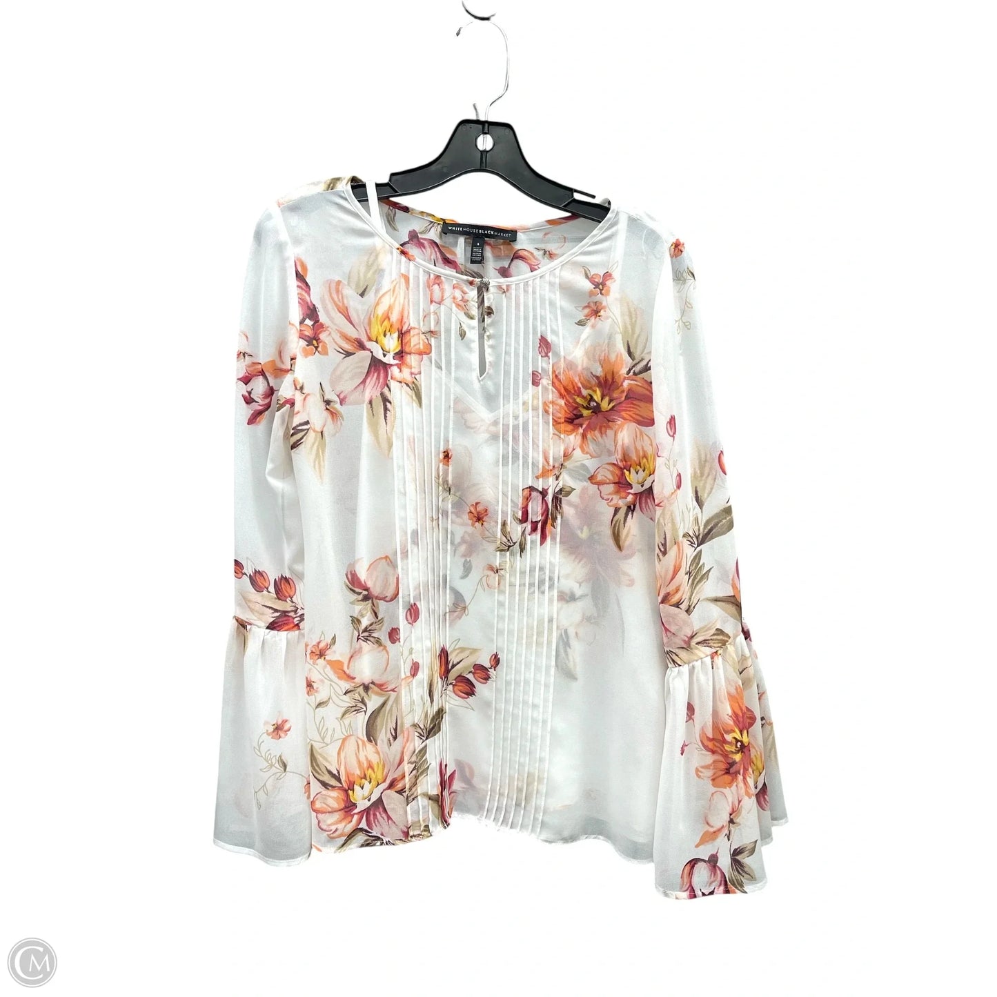Top Long Sleeve By White House Black Market In Orange & White, Size: 4
