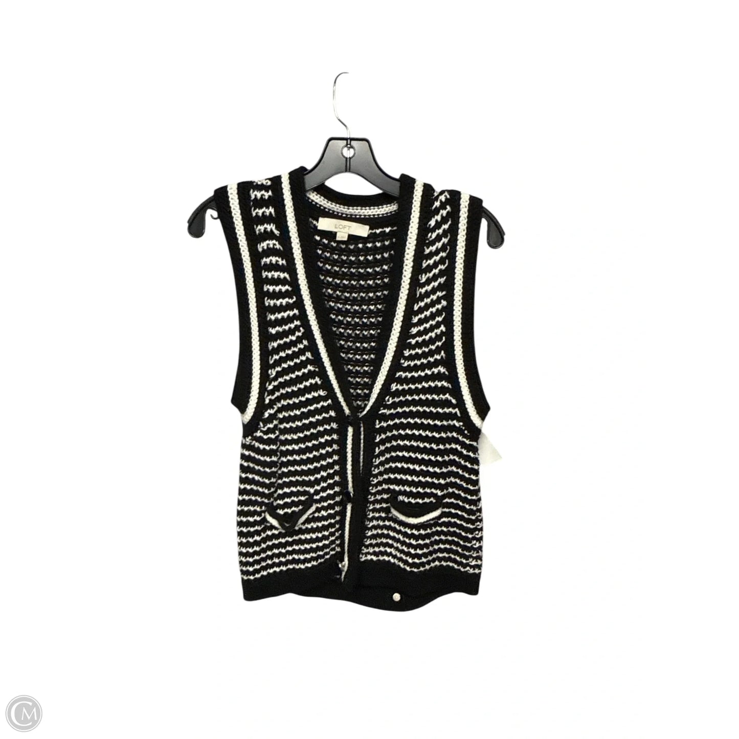 Vest Sweater By Loft In Black & White, Size: M