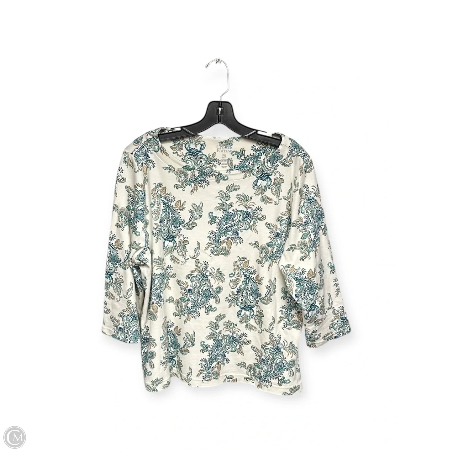 Top 3/4 Sleeve By Croft And Barrow In Cream & Green, Size: Xlp