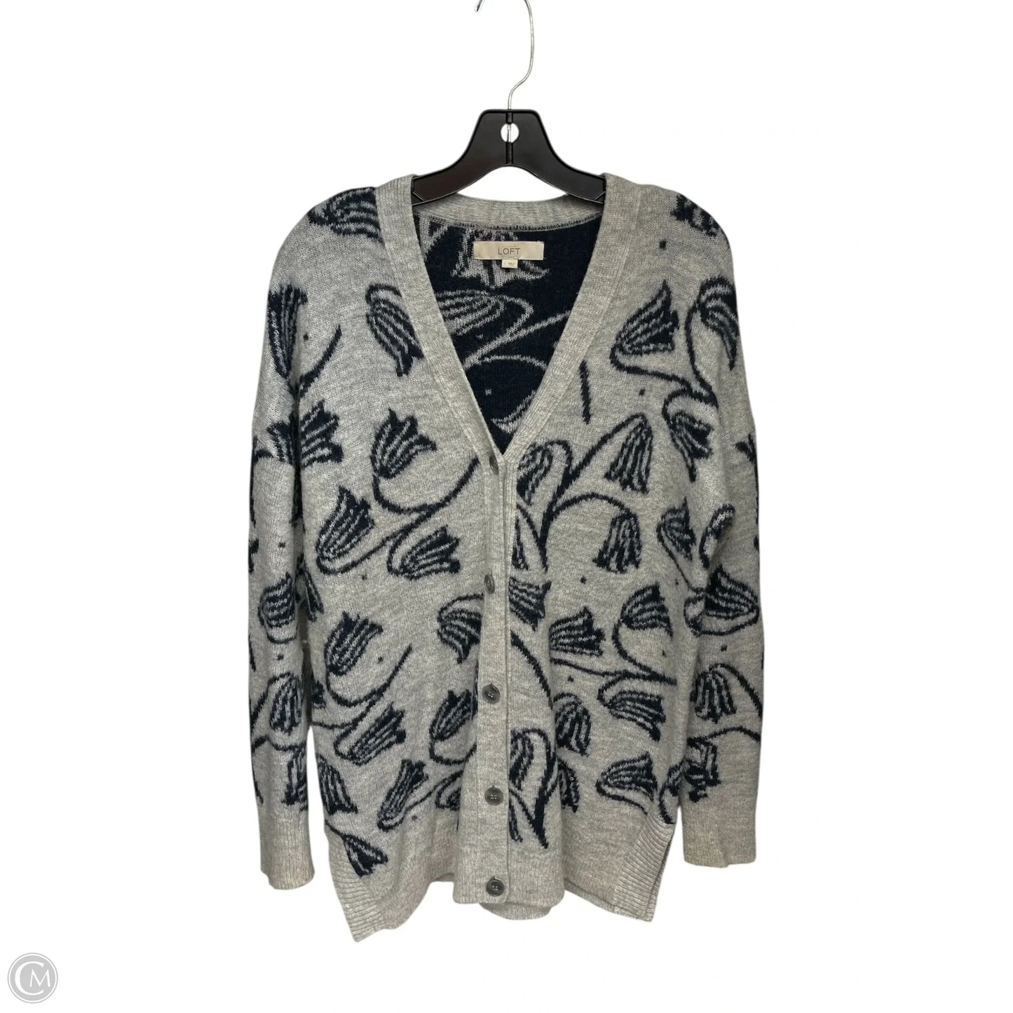 Sweater Cardigan By Loft In Blue & Grey, Size: L