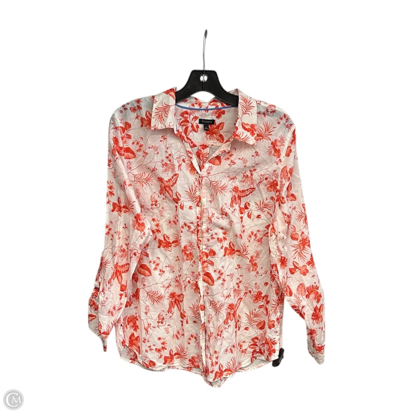 Top Long Sleeve By Talbots In Cream & Orange, Size: L