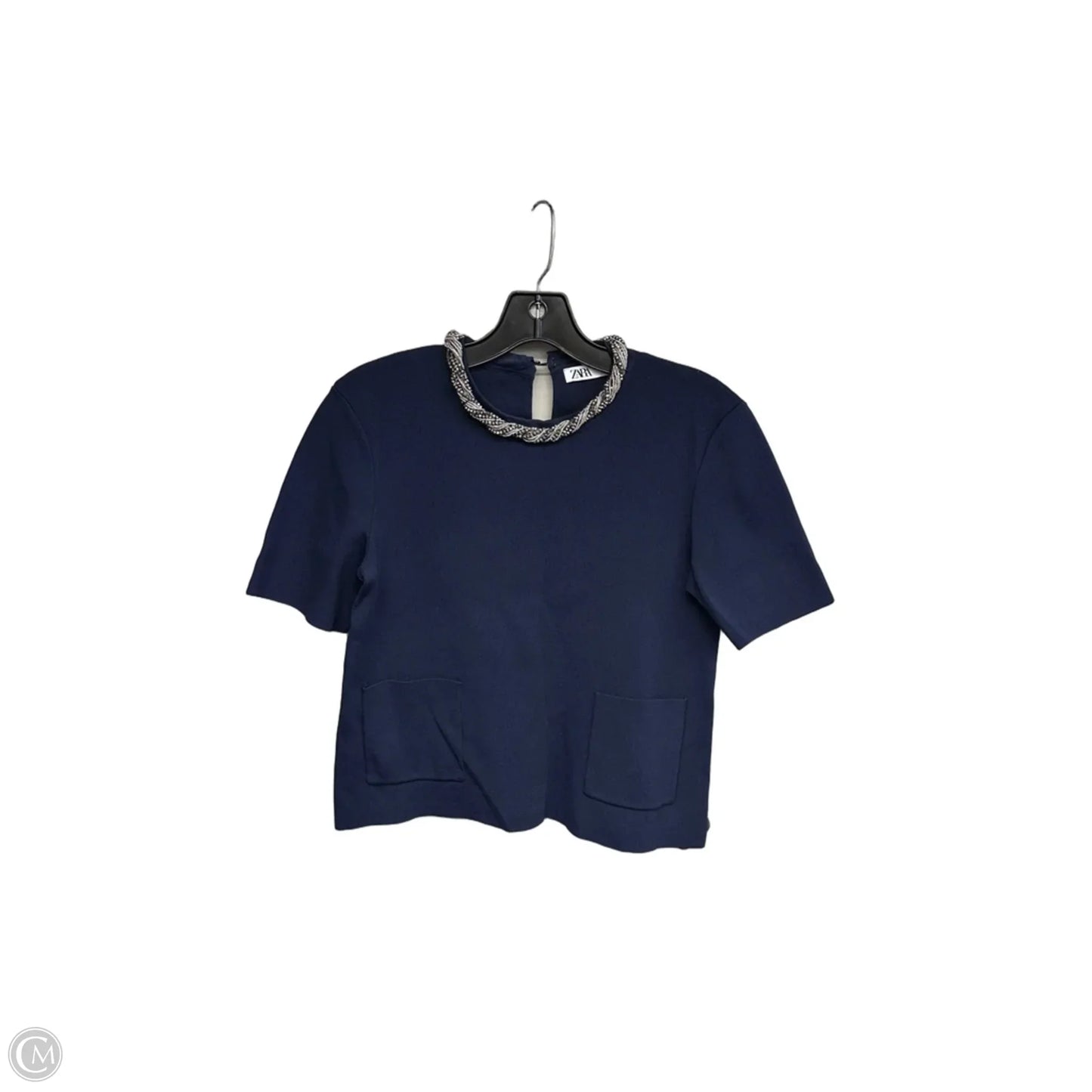 Top Short Sleeve By Zara In Blue & Silver, Size: M