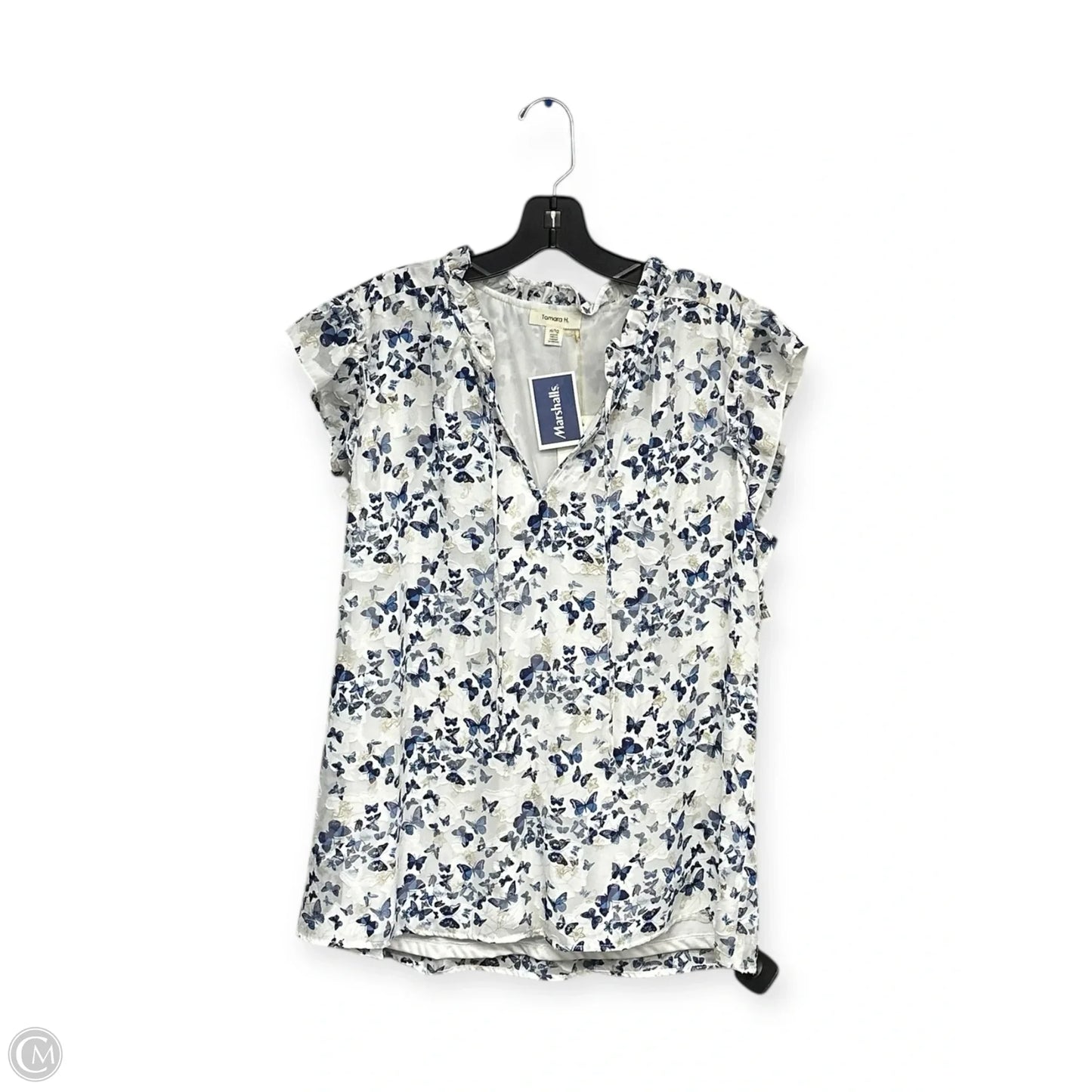Top Short Sleeve By Tamara H In Blue & White, Size: Xl