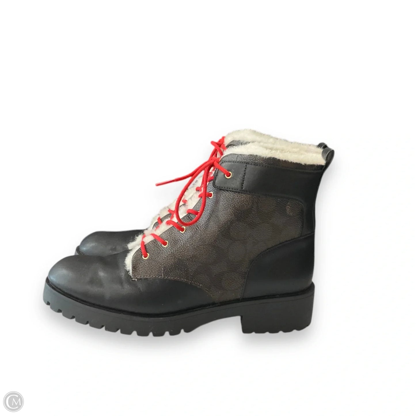 Boots Designer By Coach In Black & Brown, Size: 9.5