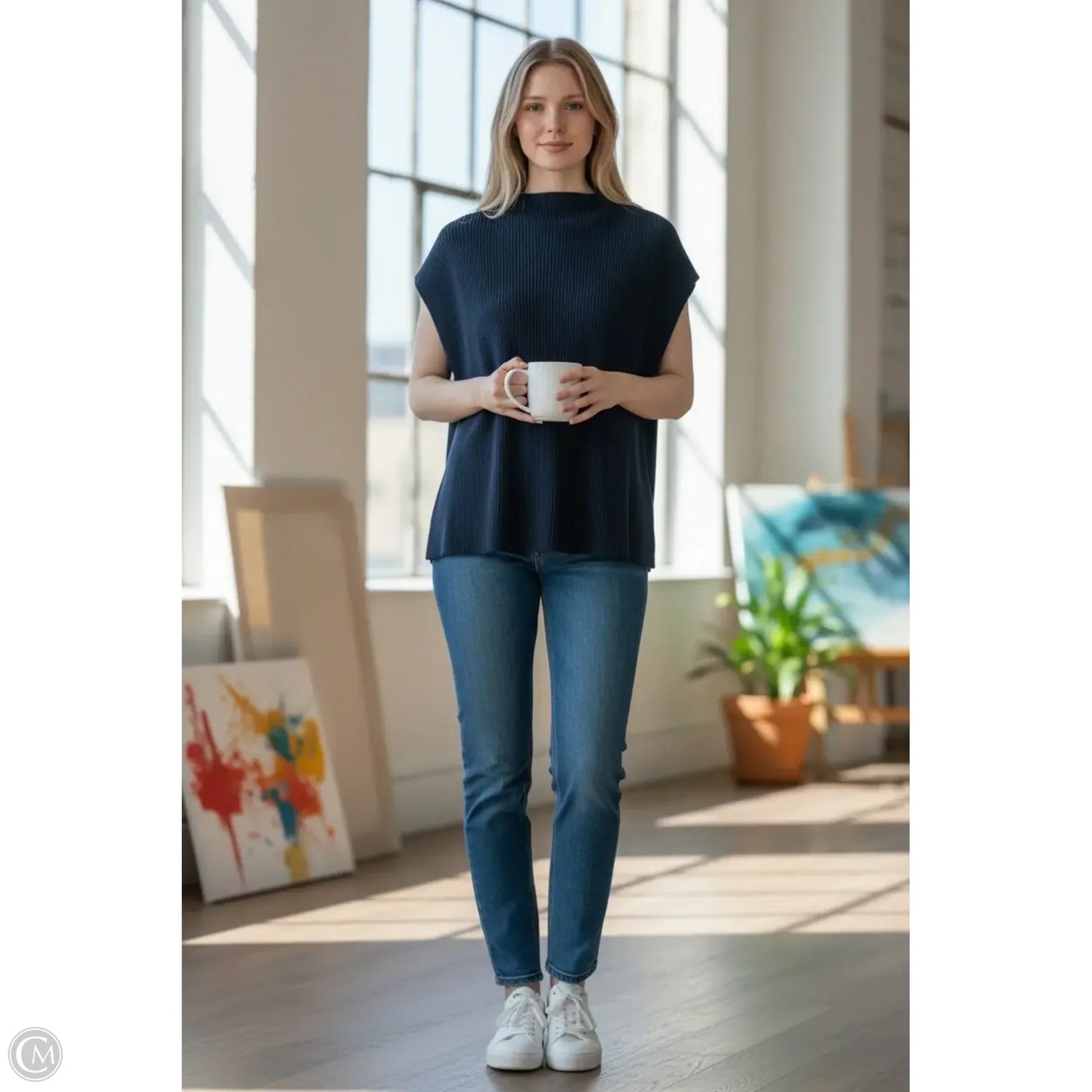 Sweater Short Sleeve By Chicos In Blue, Size: S