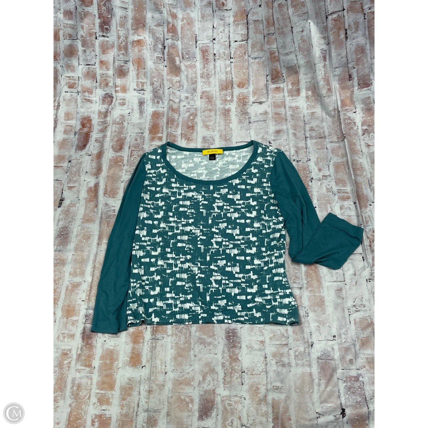 Top Long Sleeve Luxury Designer By St John Collection In Blue & White, Size: L