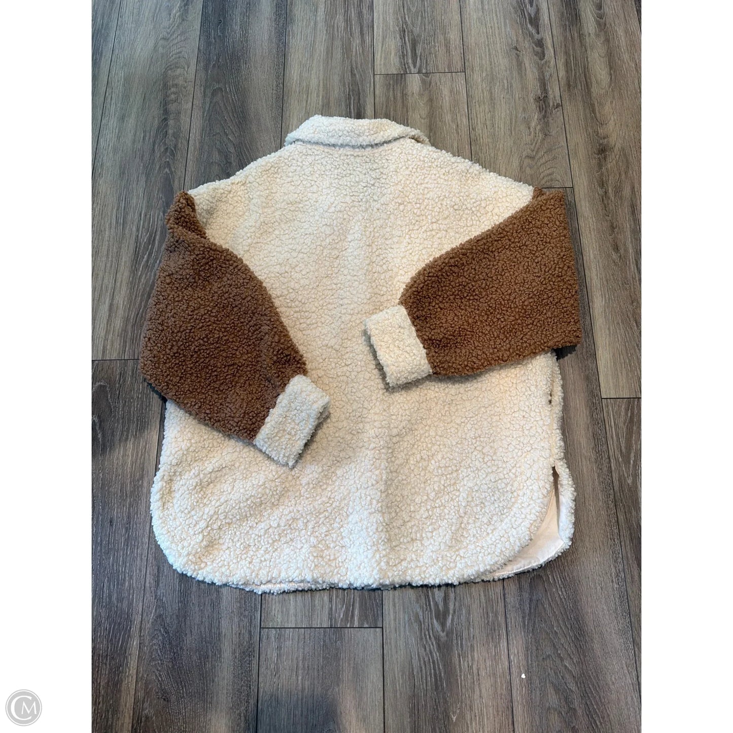 Jacket Faux Fur & Sherpa By Blu Pepper In Brown & Cream, Size: L