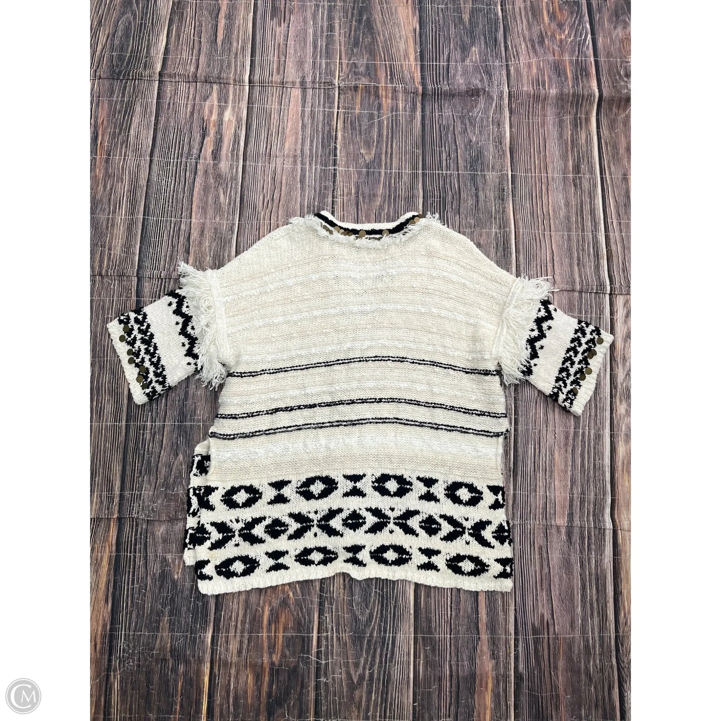 Sweater Short Sleeve By Anthropologie In Black & Cream, Size: M