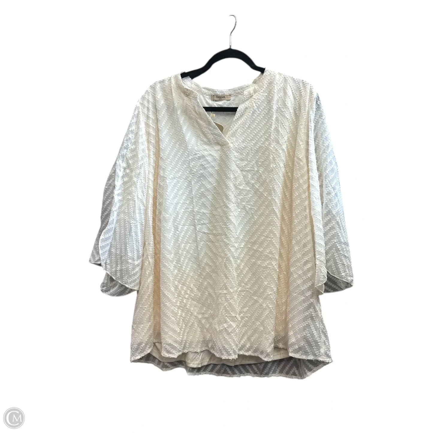 Blouse 3/4 Sleeve By Timeson In Cream, Size: 2x