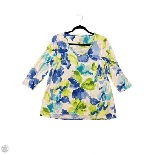 Tunic 3/4 Sleeve By Chicos In Blue & Green, Size: 1x