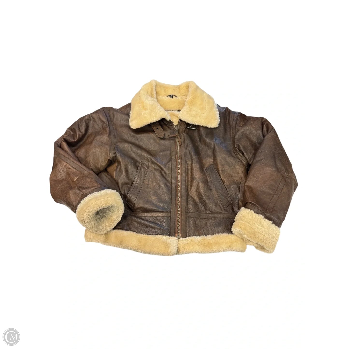 Jacket Leather By New York Style In Brown & Cream, Size: S