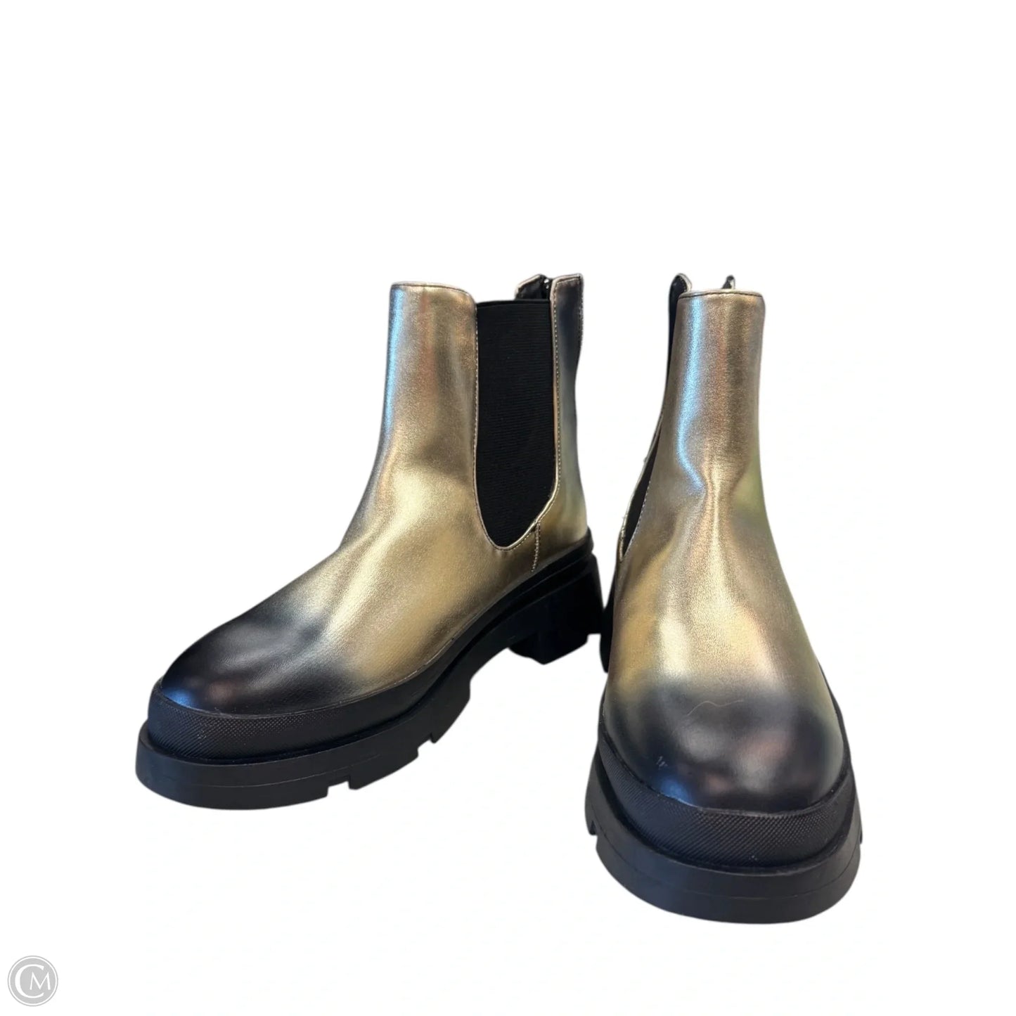 Boots Ankle Flats By Steve Madden In Black & Gold, Size: 6