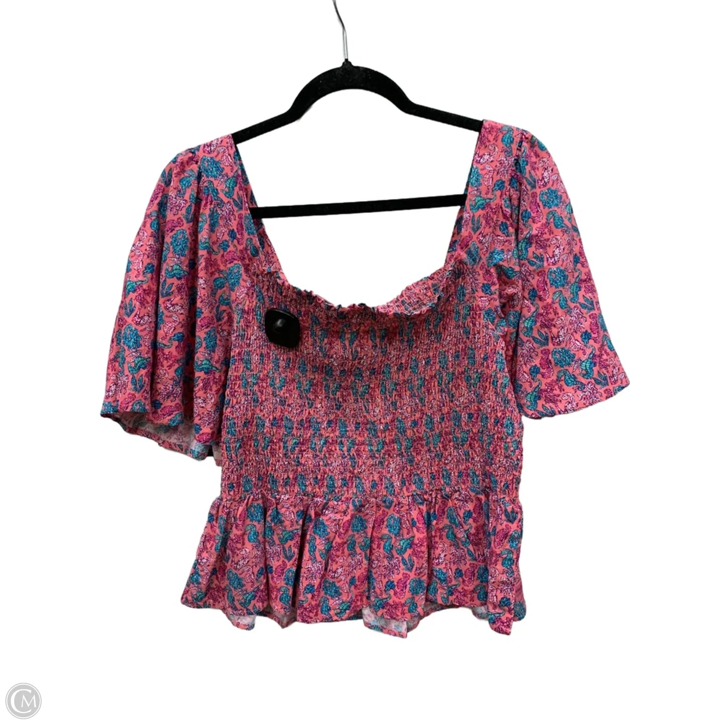 Blouse Short Sleeve By Simply Southern In Blue & Pink, Size: L