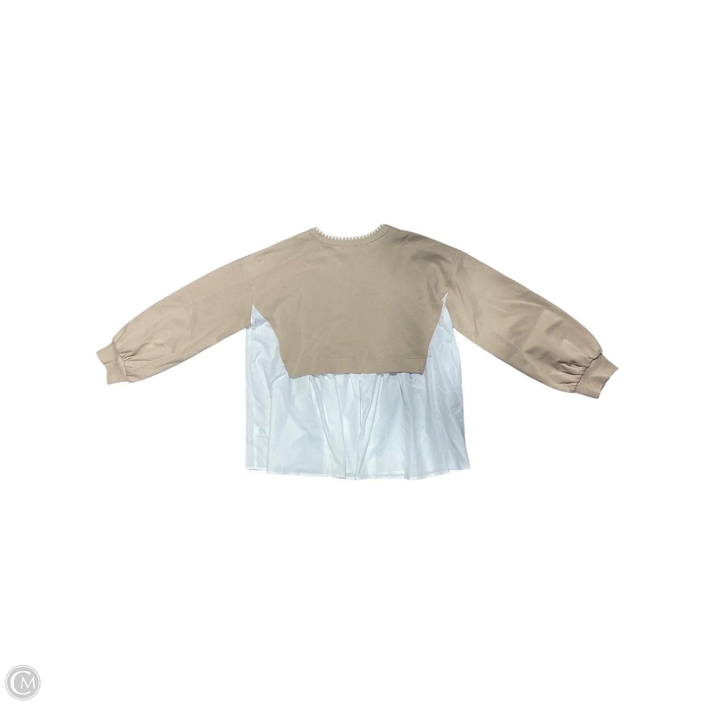 Blouse Long Sleeve By Entro In Tan & White, Size: L