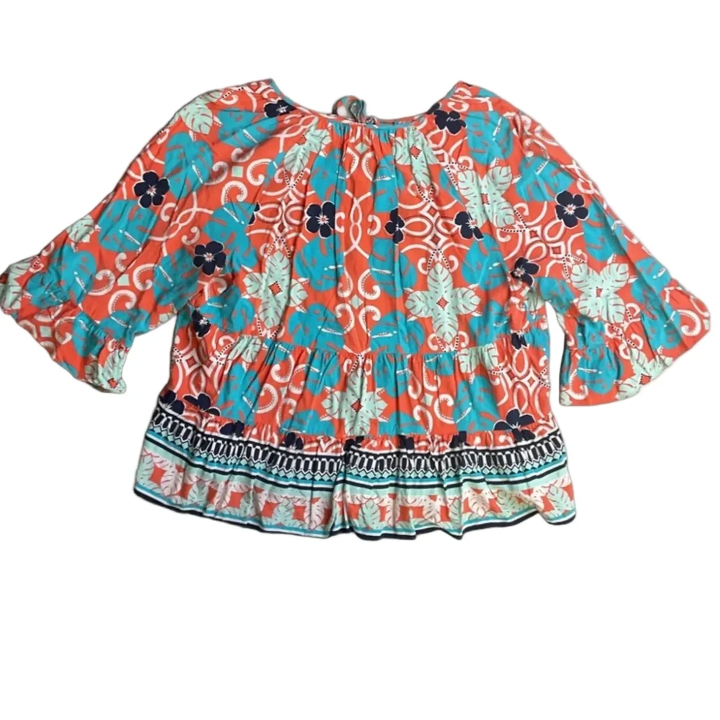 Top Short Sleeve By Crown And Ivy In Blue & Orange, Size: 1x