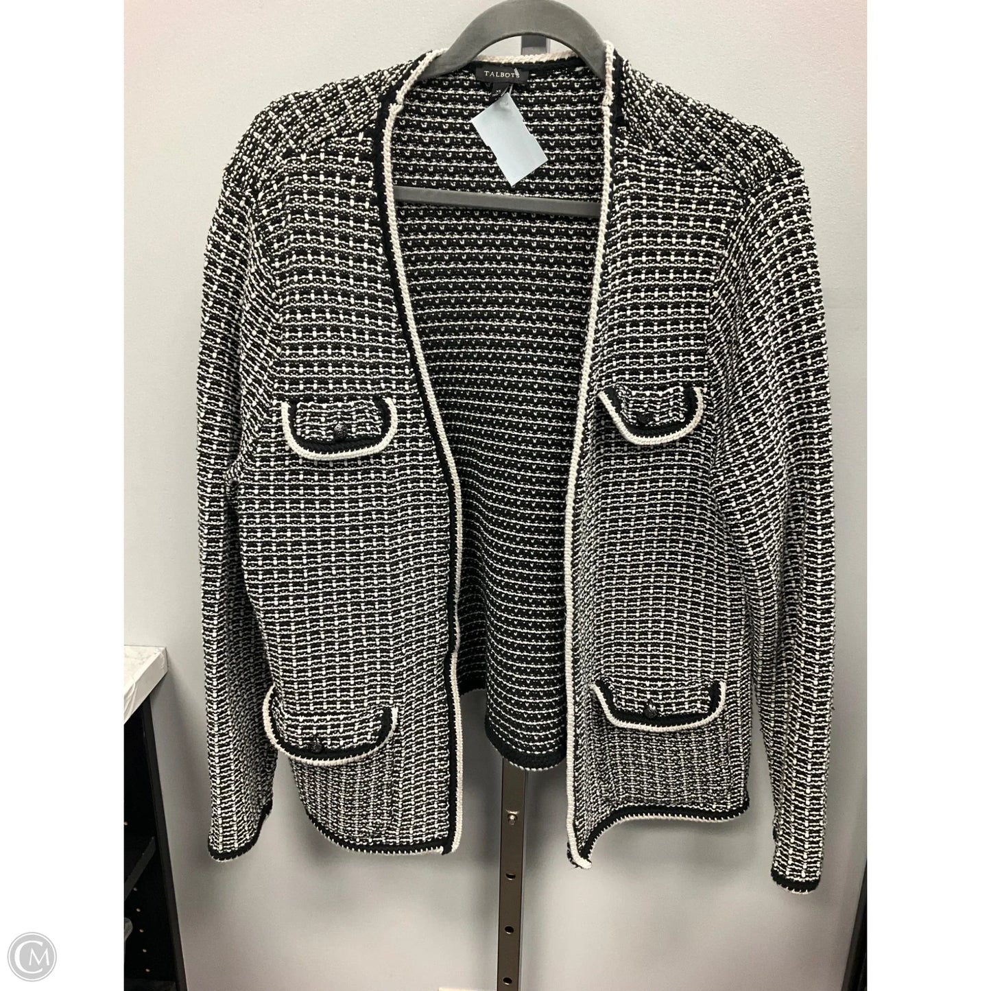 Sweater Cardigan By Talbots In Black & Cream, Size: Xl