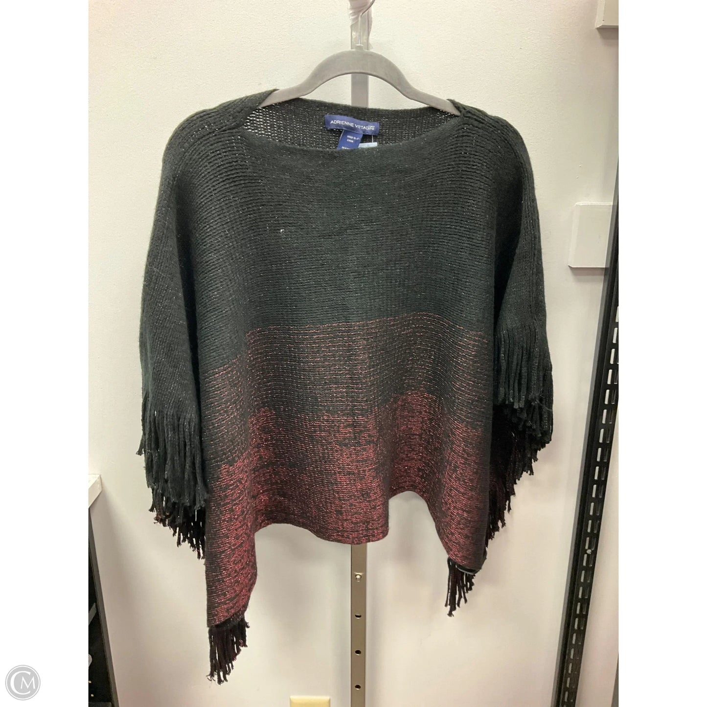 Poncho By Adrienne Vittadini In Black & Red, Size: Osfm