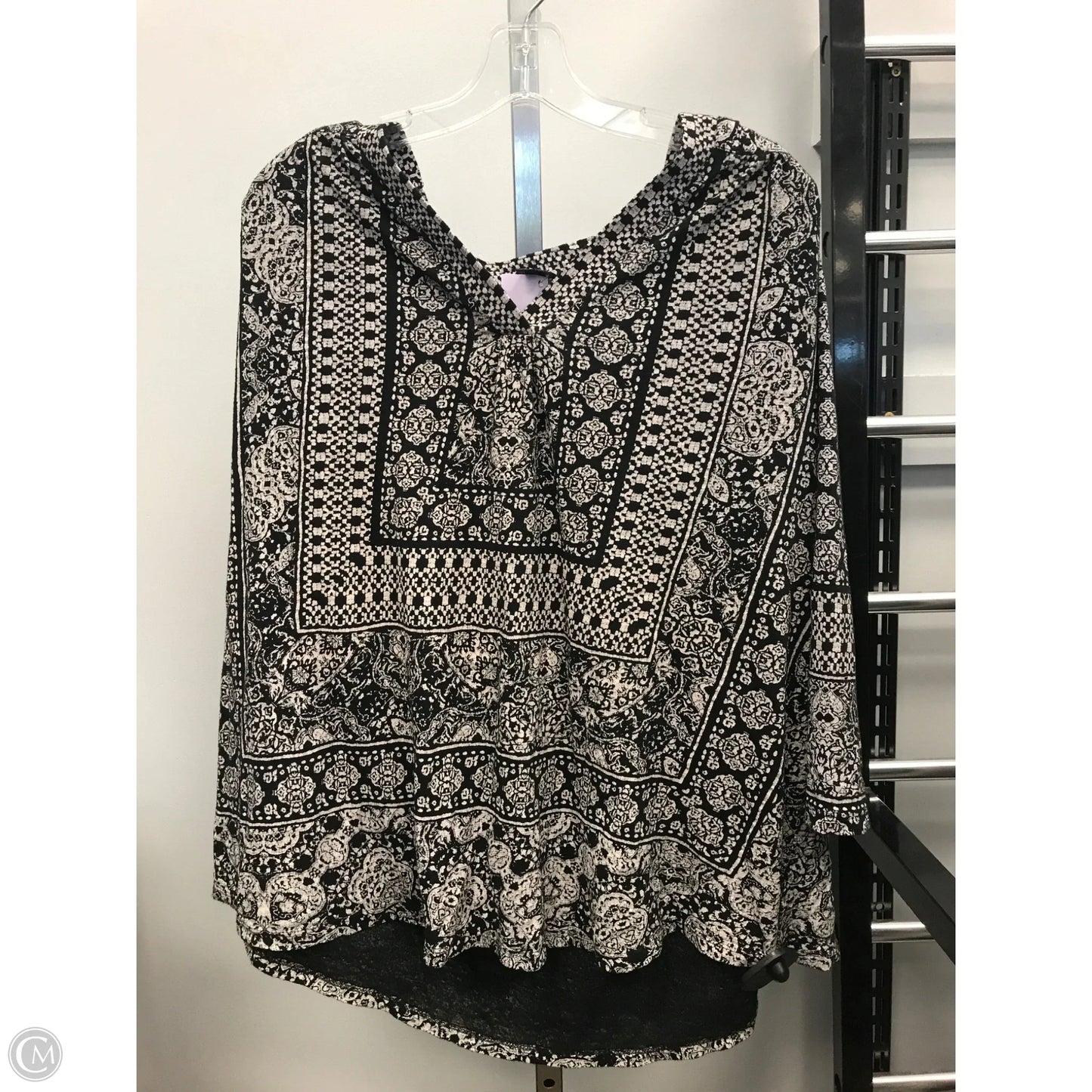 Top 3/4 Sleeve By Lucky Brand In Black & Cream, Size: 1x