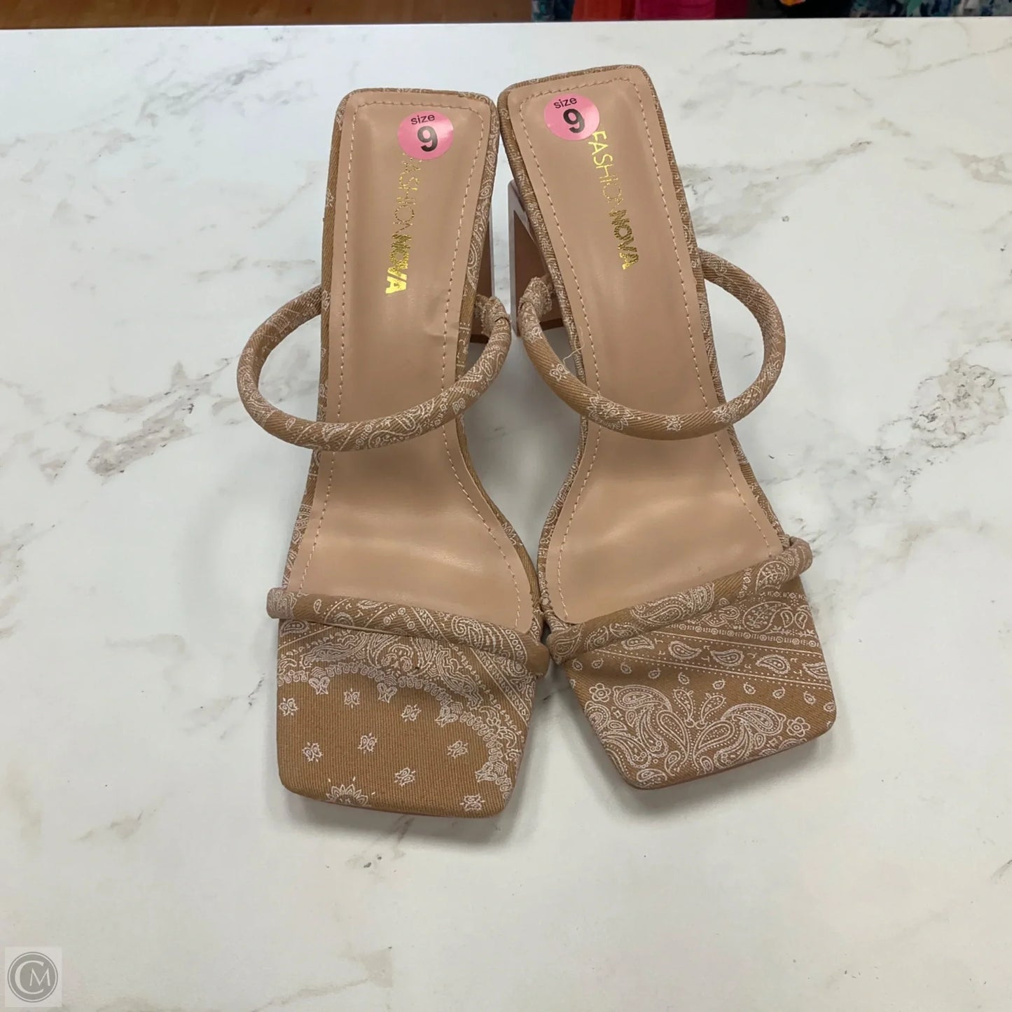 Sandals Heels Block By Fashion Nova In Beige, Size: 9