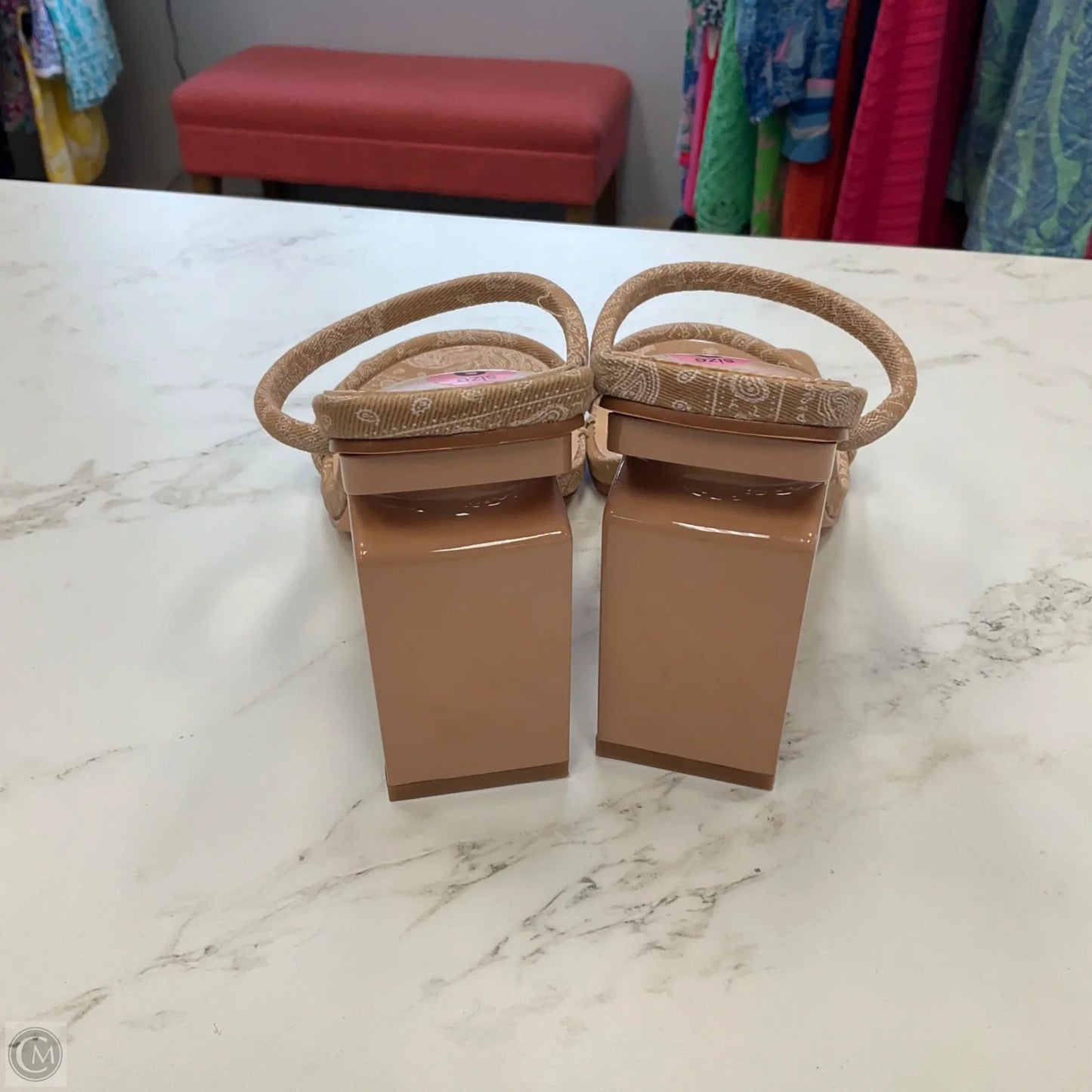 Sandals Heels Block By Fashion Nova In Beige, Size: 9