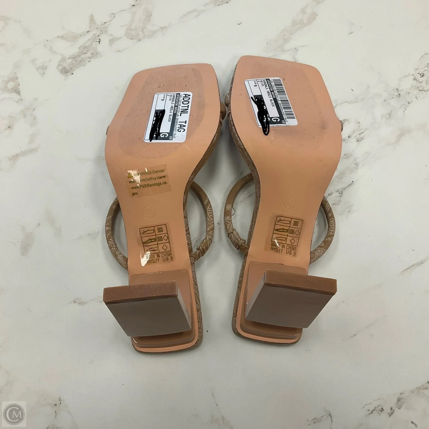 Sandals Heels Block By Fashion Nova In Beige, Size: 9