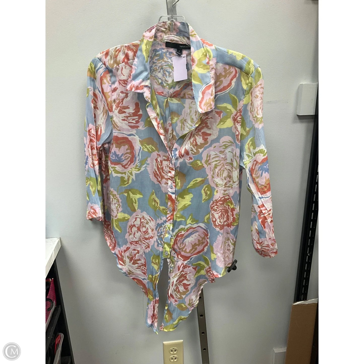Top 3/4 Sleeve By Harve Bernard In Floral Print, Size: L