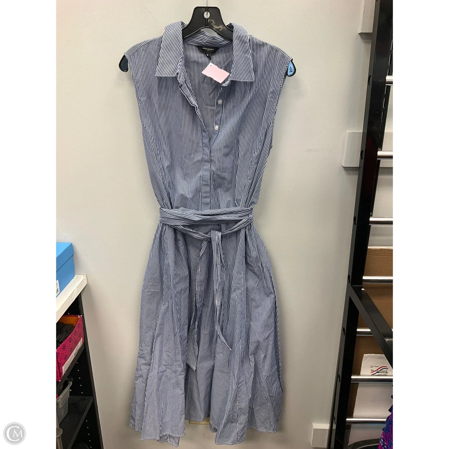 Dress Casual Midi By Banana Republic In Blue & White, Size: M
