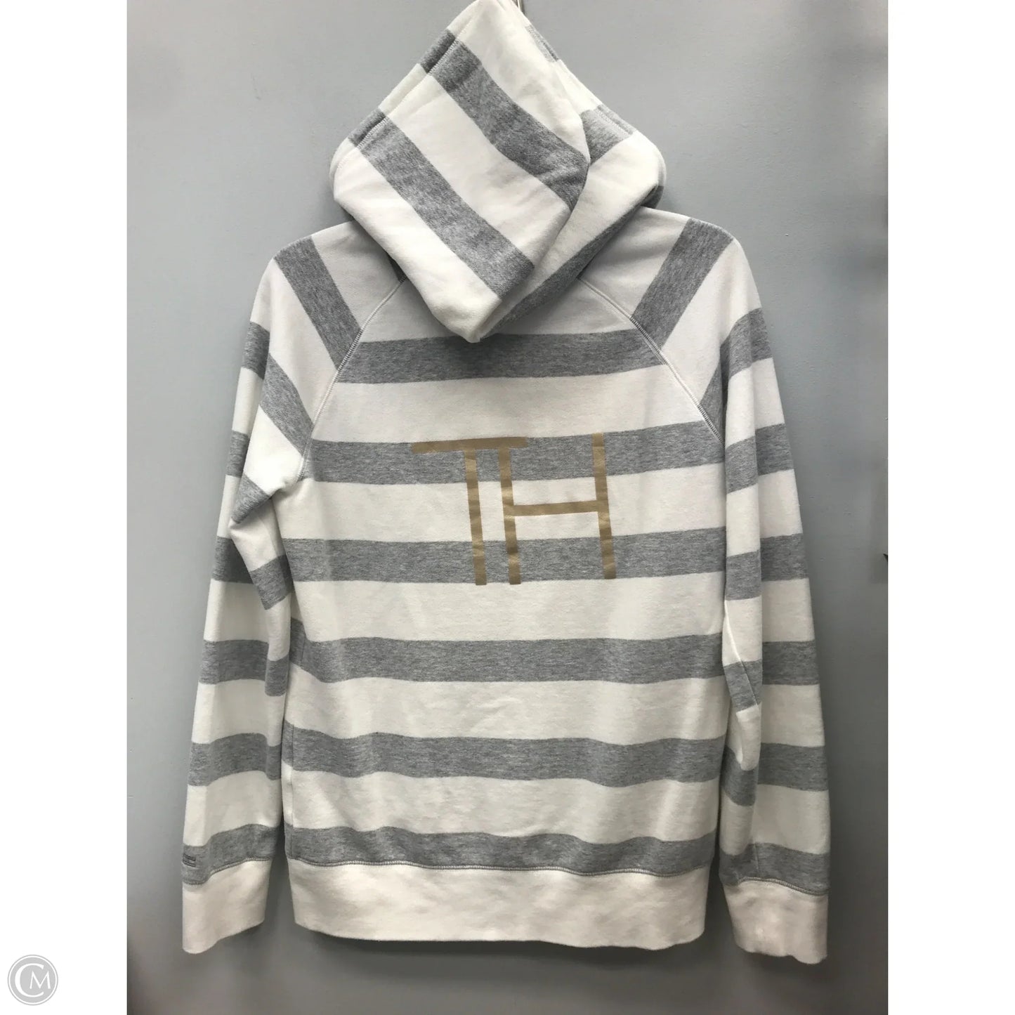 Sweatshirt Hoodie By Tommy Hilfiger In Grey & White, Size: S