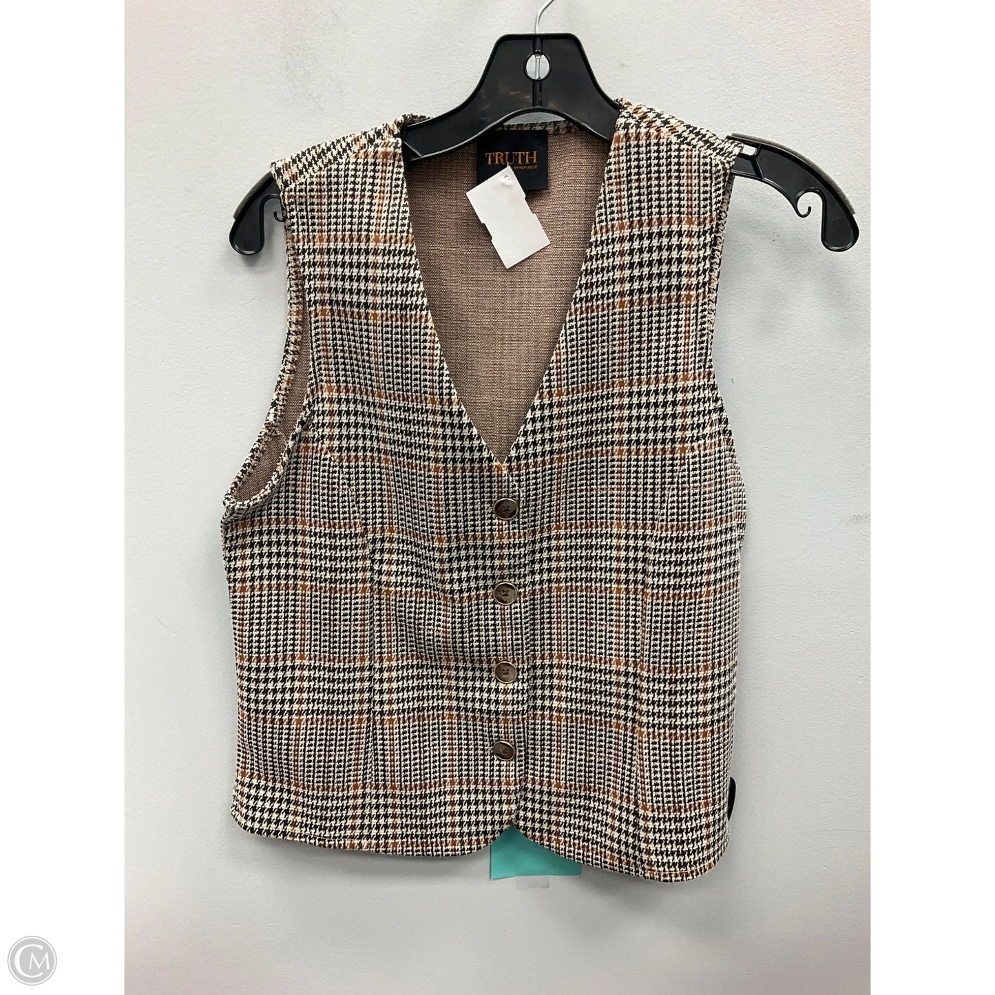 Vest Sweater By Truth In Plaid Pattern, Size: S