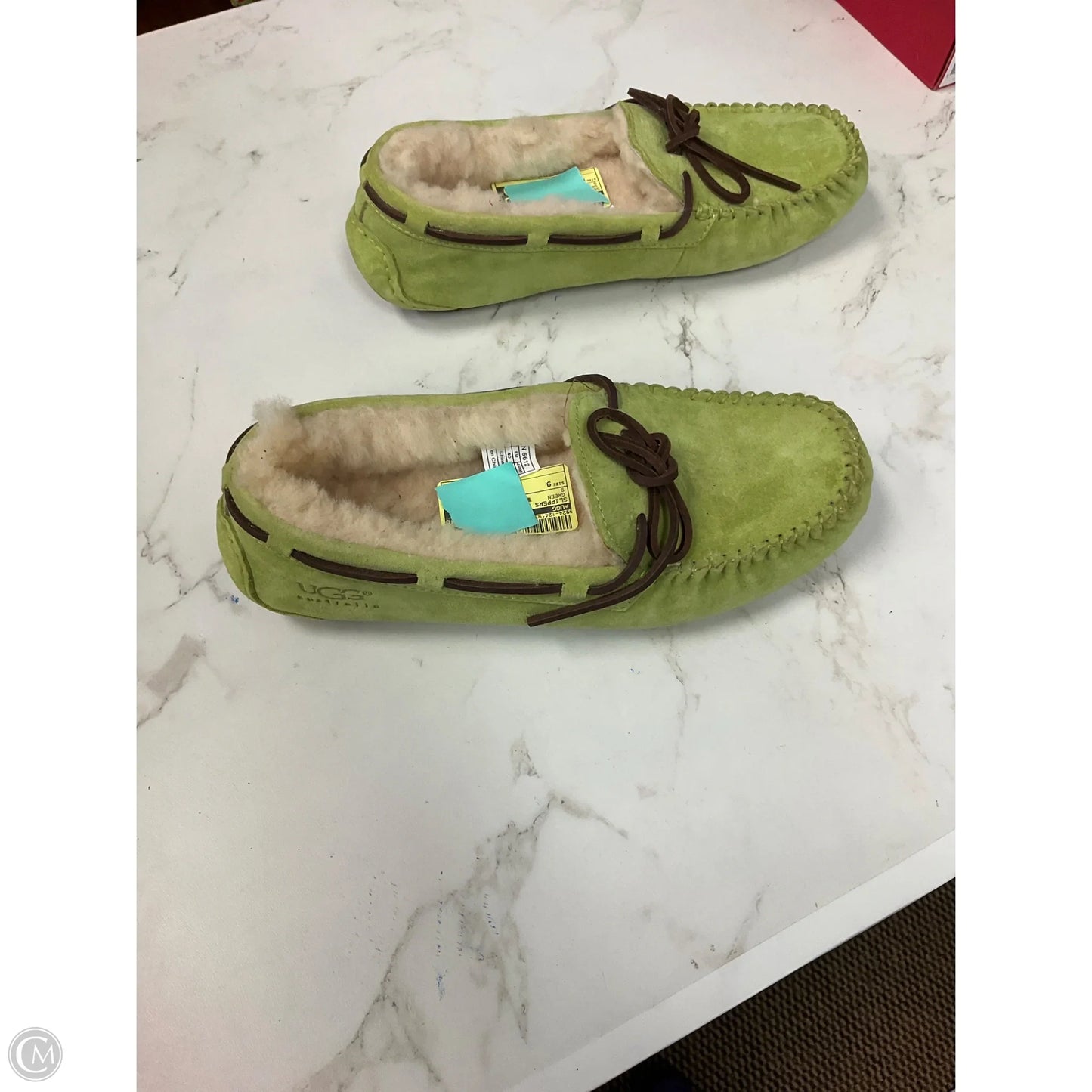 Slippers Designer By Ugg In Green, Size: 9