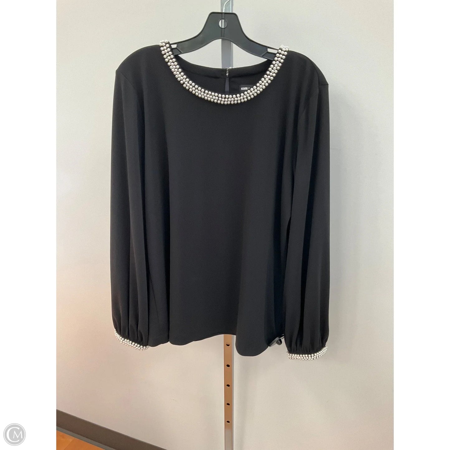 Top Long Sleeve Designer By Karl Lagerfeld In Black & Cream, Size: L