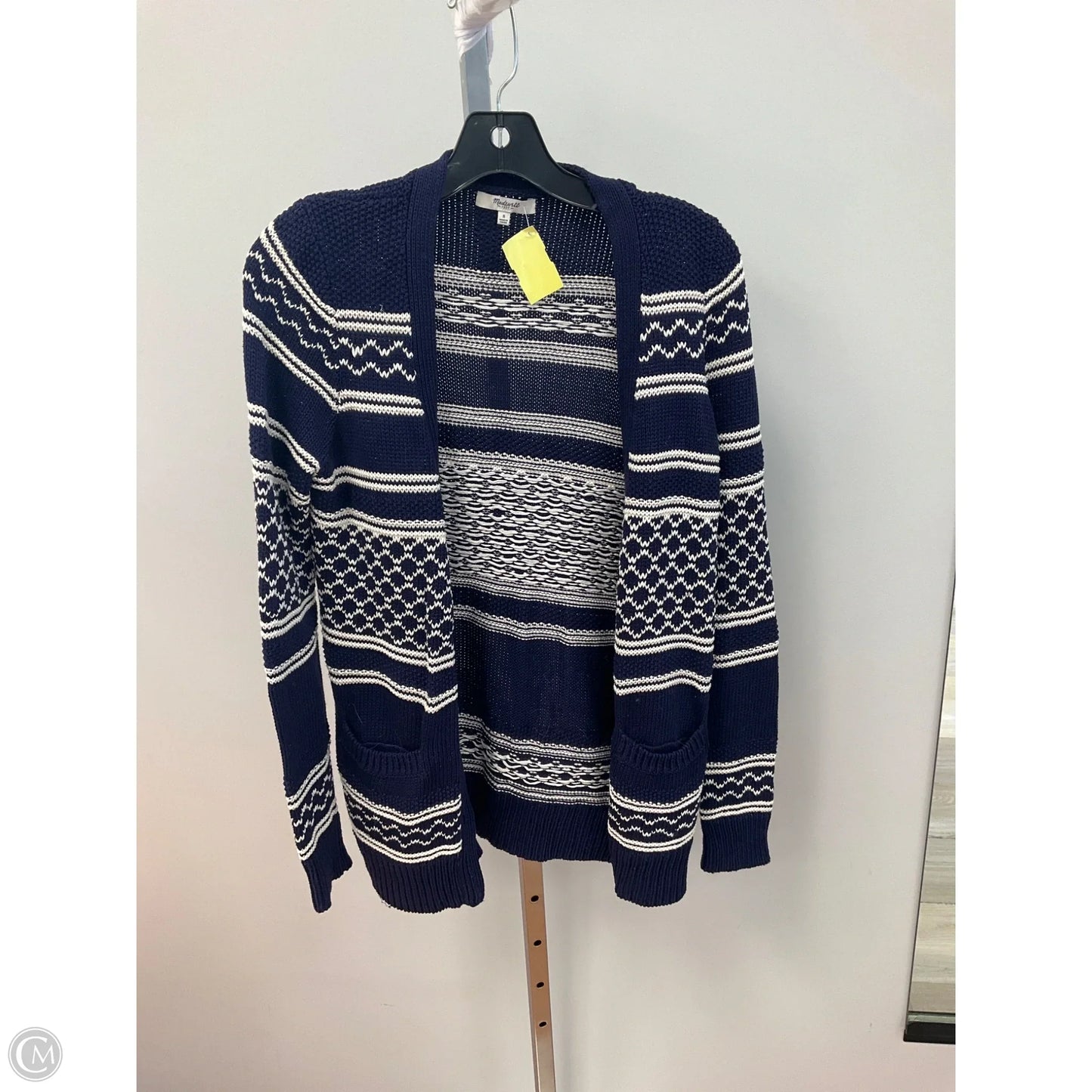 Sweater Cardigan By Madewell In Blue & White, Size: S