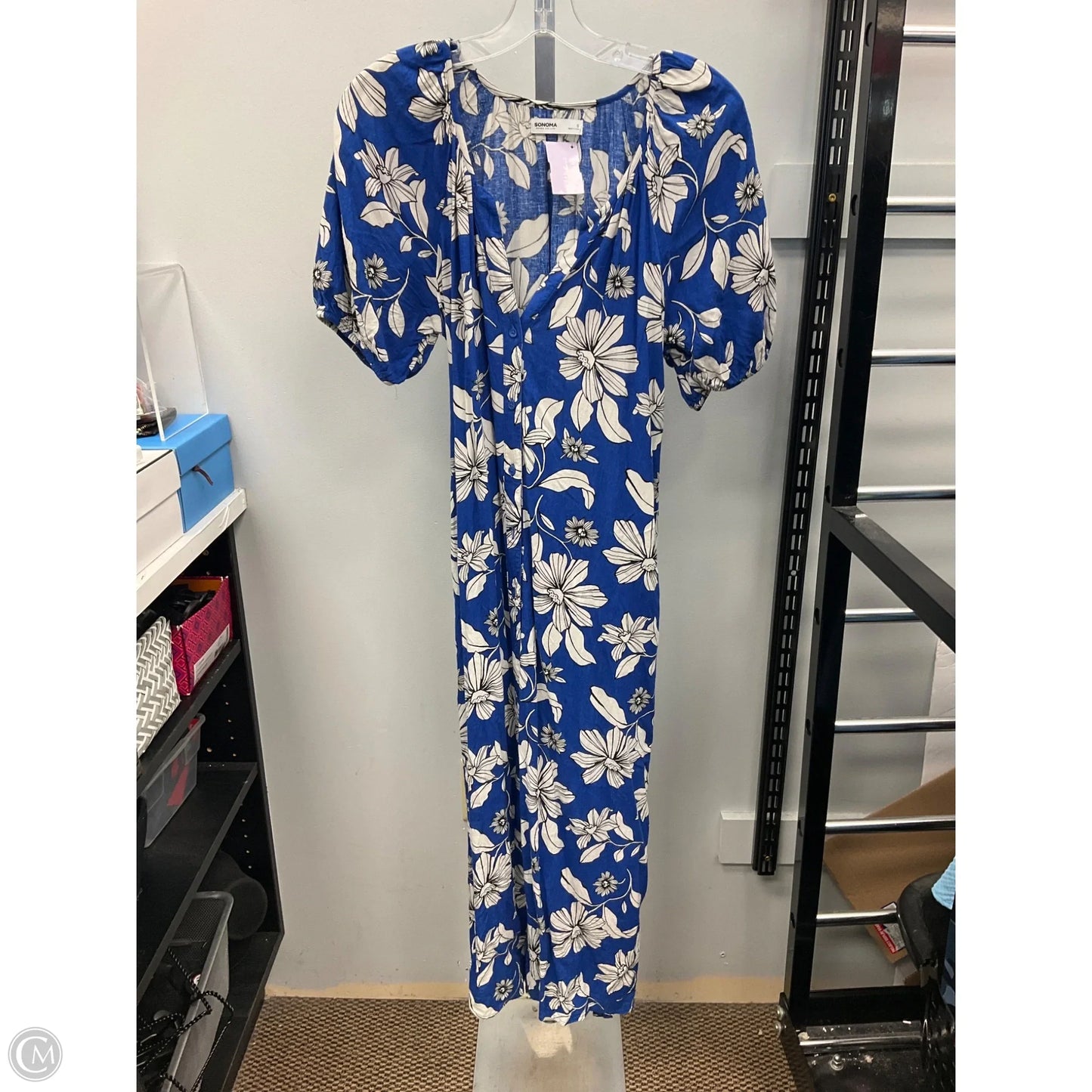 Dress Casual Midi By Sonoma In Blue & White, Size: S