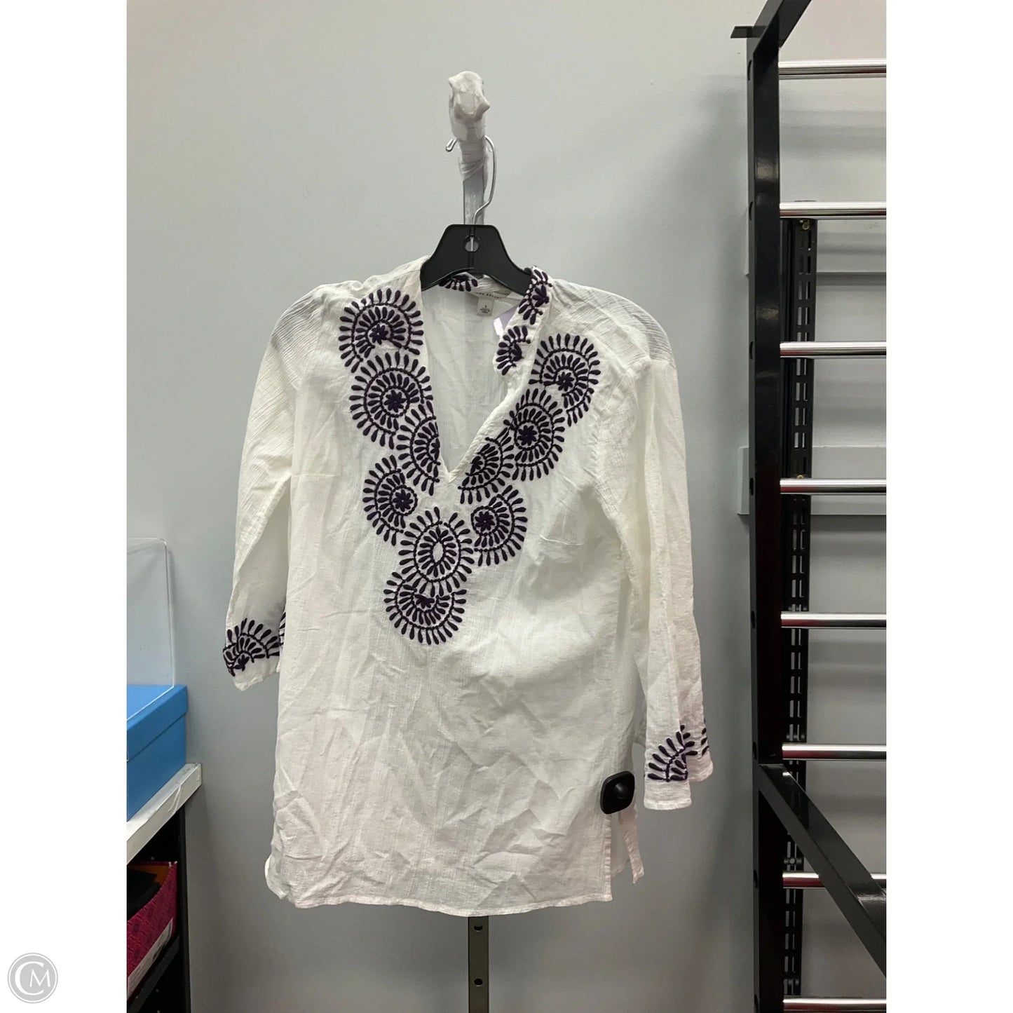 Tunic 3/4 Sleeve By Banana Republic In Purple & White, Size: S