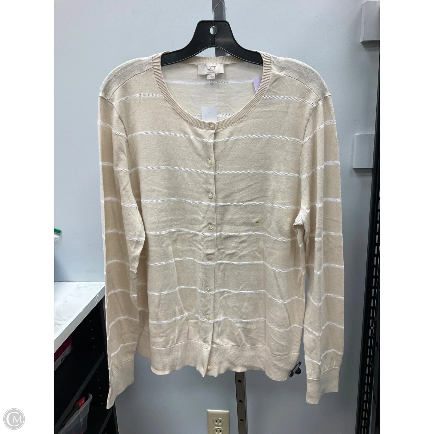 Sweater Cardigan By Loft In Cream, Size: Xl