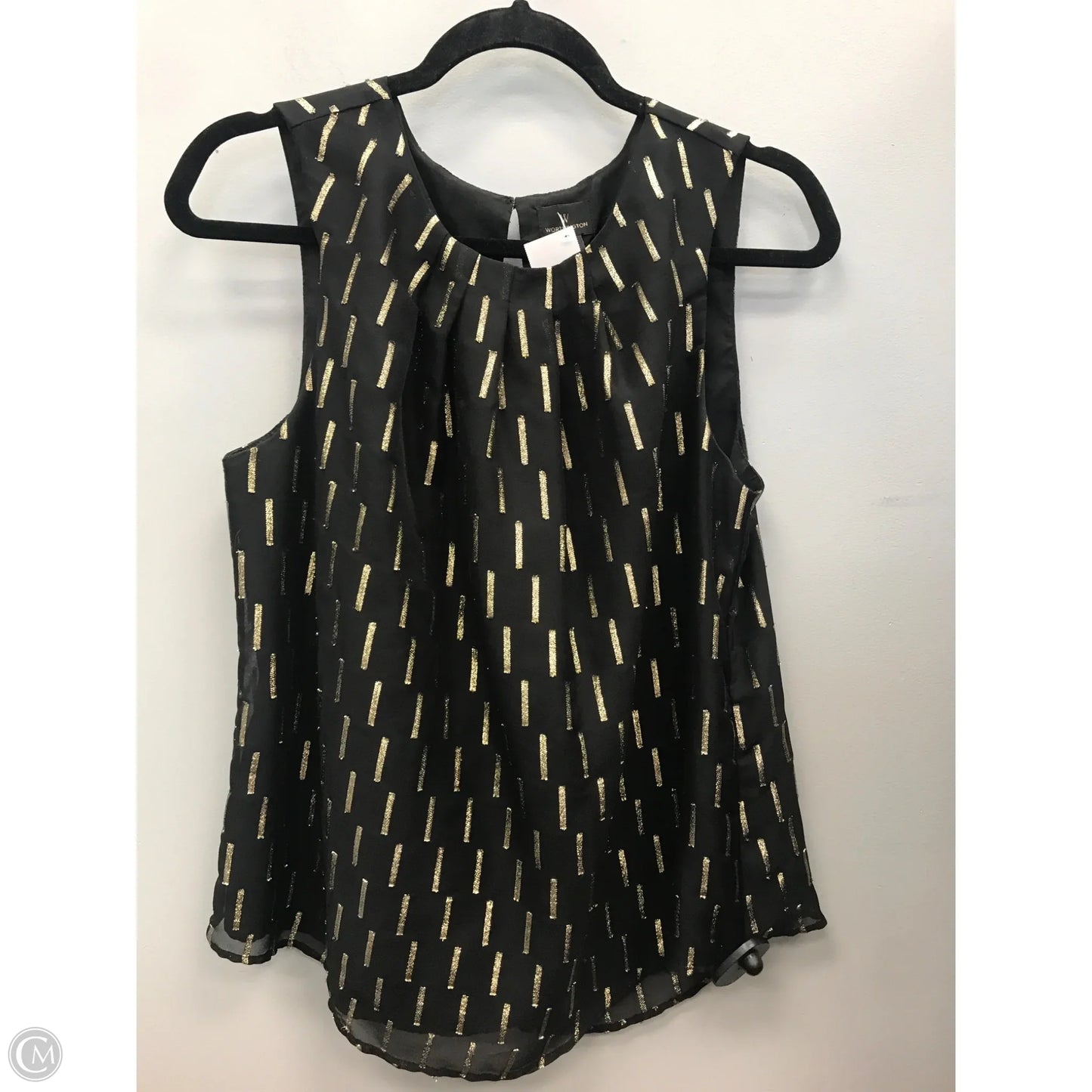 Top Sleeveless By Worthington In Black & Gold, Size: L