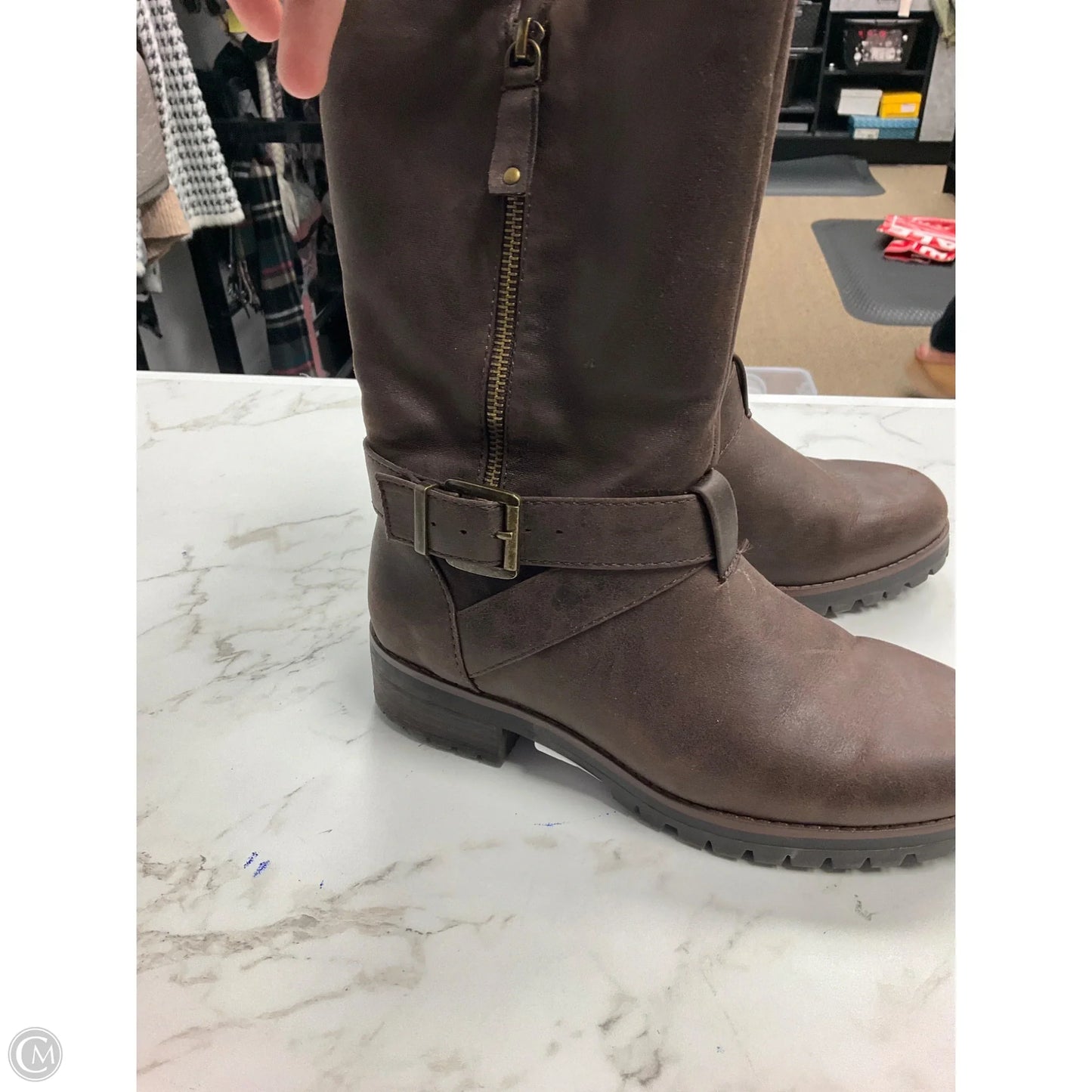 Boots Mid-calf Heels By Crown Vintage In Brown, Size: 7.5