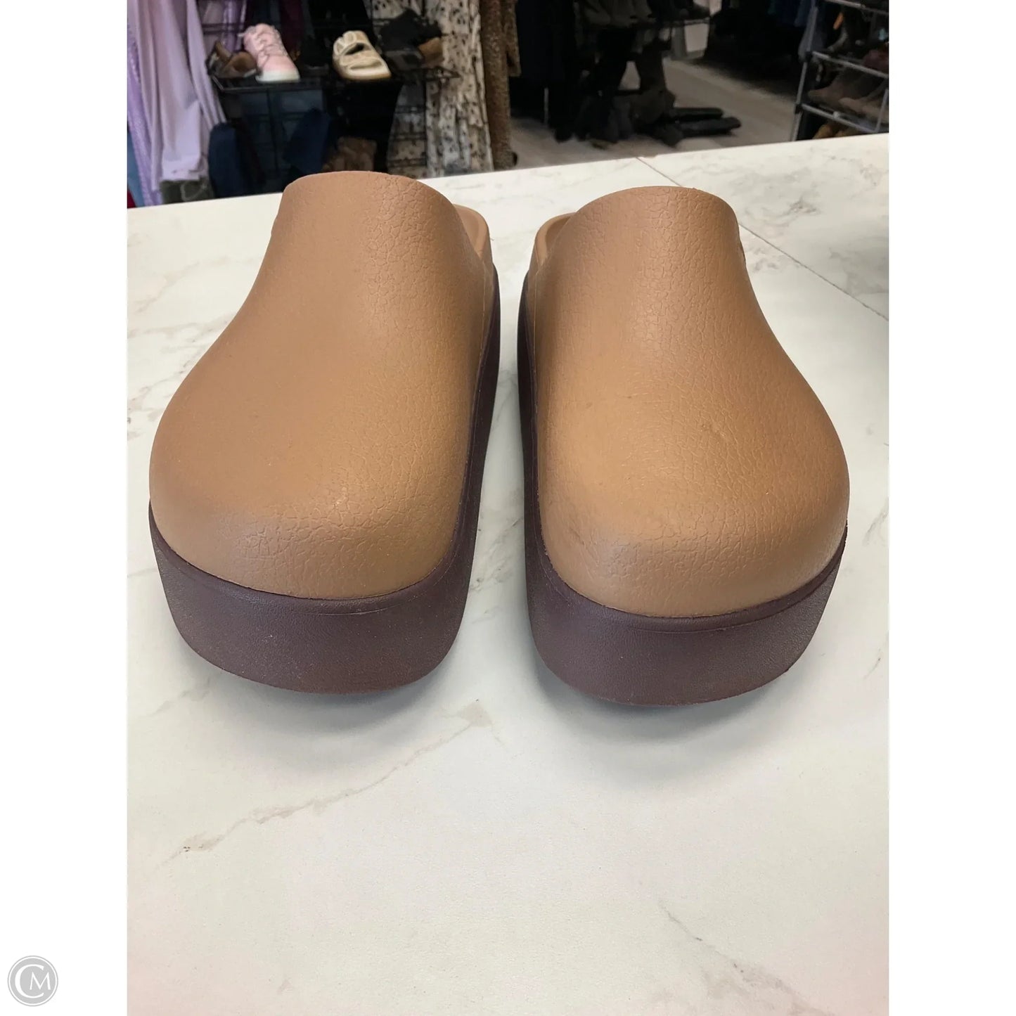 Shoes Heels Platform By Crocs In Brown, Size: 9