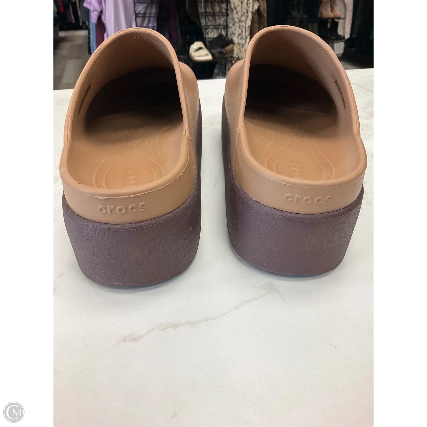 Shoes Heels Platform By Crocs In Brown, Size: 9